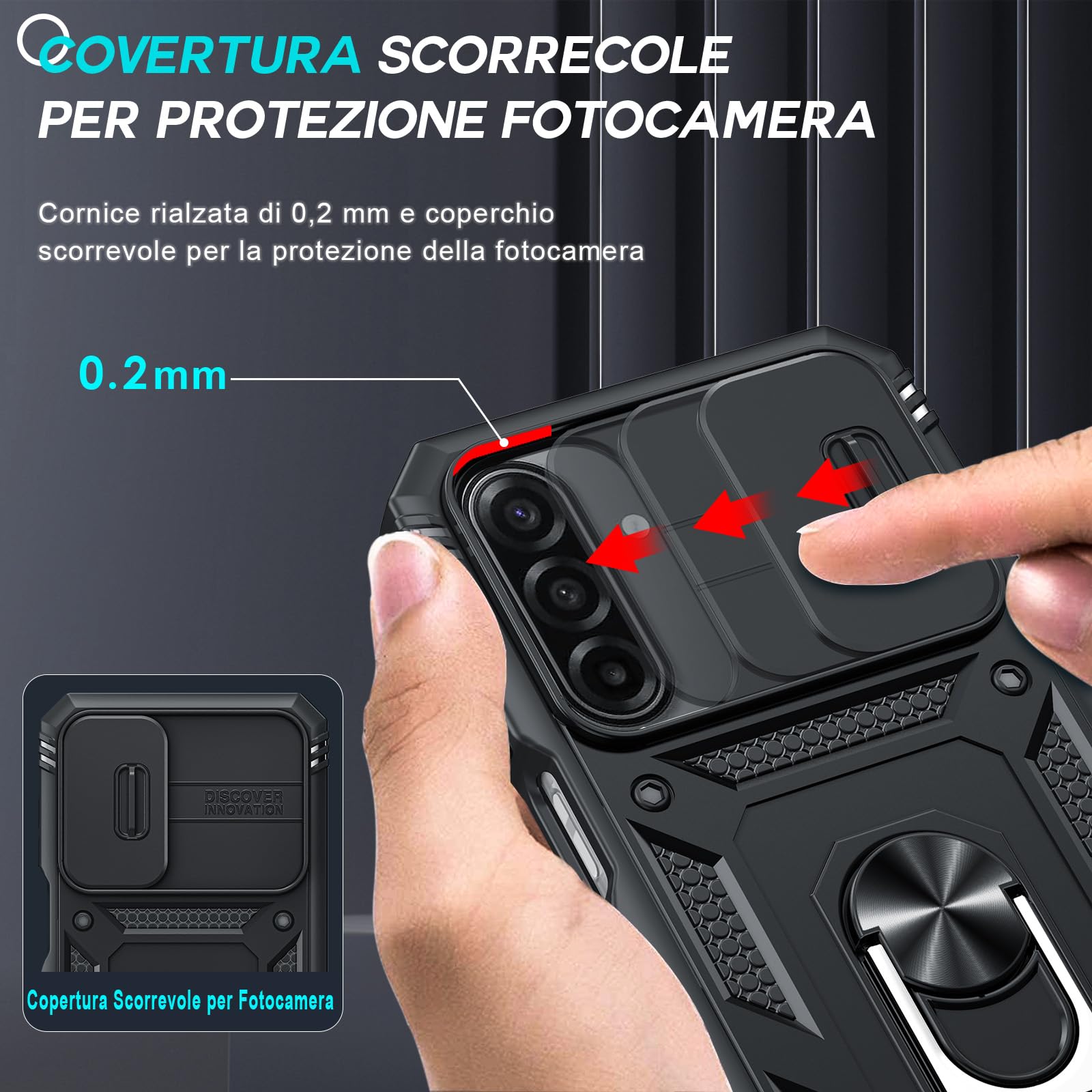 LeYi Cover per Samsung A17 5G con Vetro Temperato [2 Pack],Custodia per Samsung Galaxy A 17 con Protezione Fotocamera [Slidable] Antiurto Grado Militare 360° Anello Supporto TPU Bumper Case, Nero