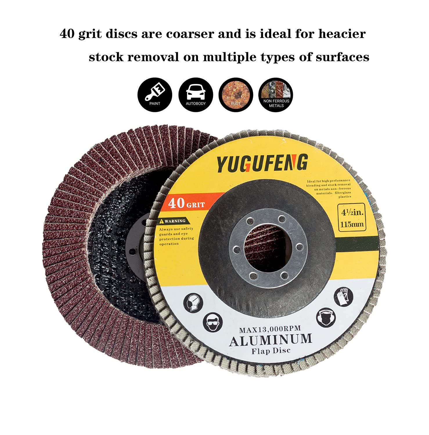 Disco de aleta 4.5 "x 7/8" (115 mm), 50 unidades de 40 grano de fibra de vidrio biselado tipo 27 óxido de aluminio abrasivo | Disco de lijado