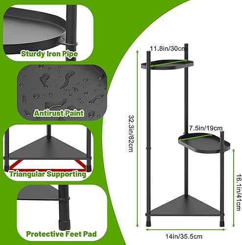 Miniatura 2 de Soporte para Plantas de Interior Alto de 3 Niveles, Soporte Negro de Esquina con Niveles para Múltiples Plantas de Interior, Soportes de Metal para