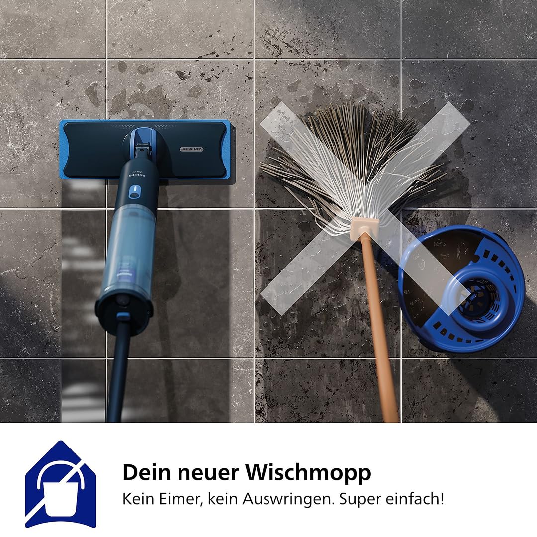 Philips OneUp 3000 Series elektrischer Wischmopp - 2X sauberere Böden², 2X schnelleres Wischen, kabellos mit 360° Drehgelenk, waschbare Wiederverwendbare Pads, langanhaltender Akku (XV3101/01 | inkl. 1 Pad, kabellos, 360° Drehgelenk, 2x schnelleres Wische