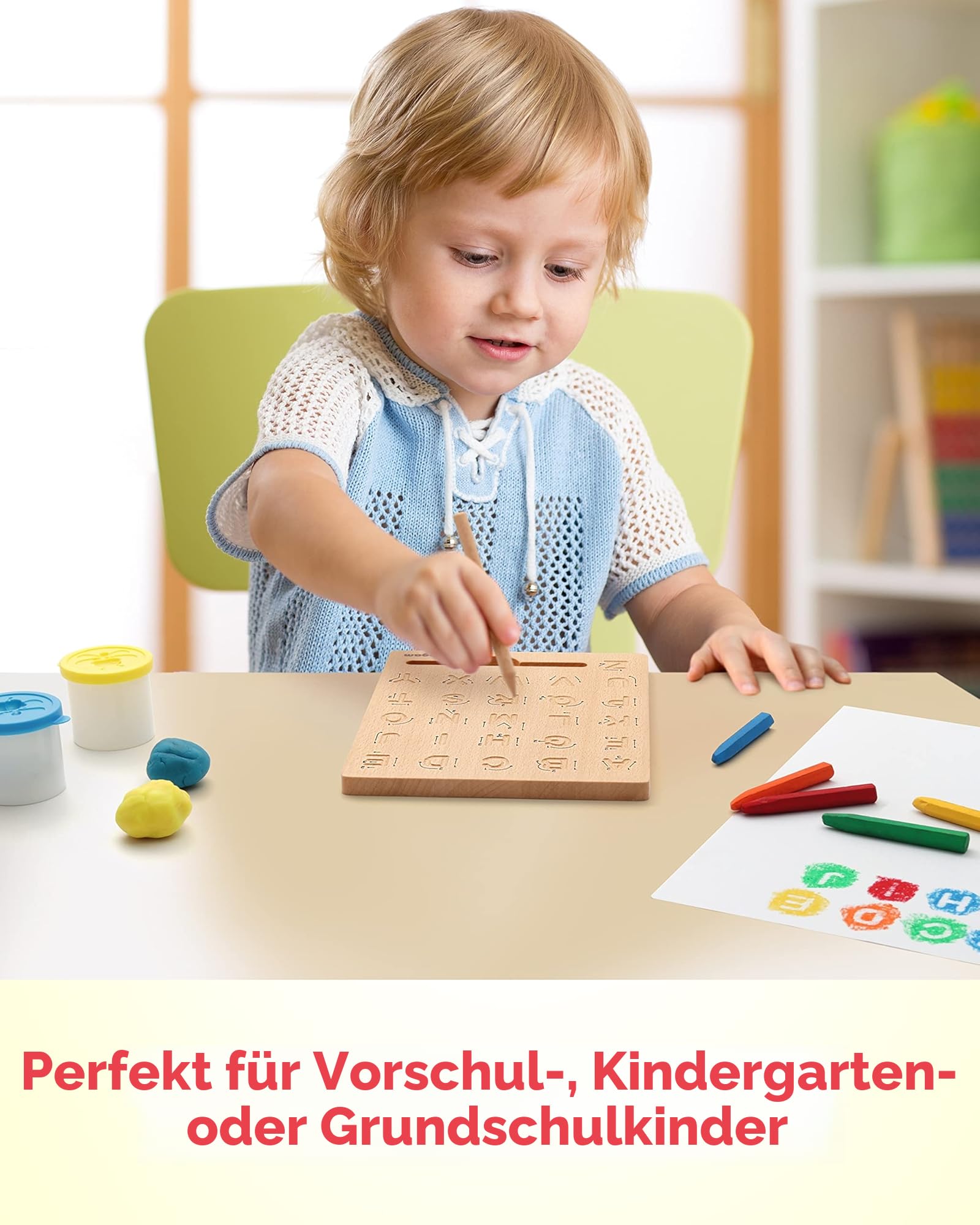 Coogam Hooden Letter Tracing Board Doppelseitig, Alphabet 123 Zahlen Erkenntnis Montessori Frühes Lernen STEM Vorschule Spielzeug Geschenk für 3 4 5 Jahre alte Kinder
