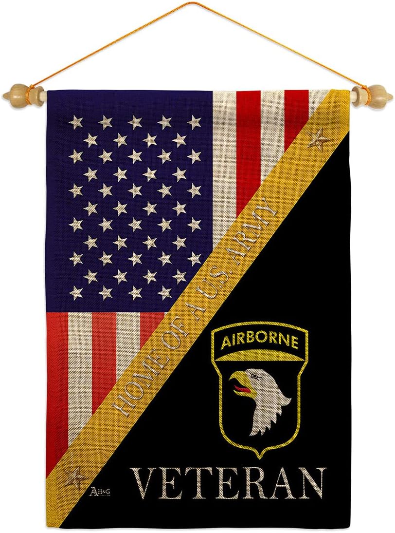 Home of 101st Airborne Burlap Burlap Garden Flag Set Wood Dowel Armed Forces Army Rangers United State American Military Veteran Retire Official Small Gift Yard House Banner Double-Sided 13 X 18.5
