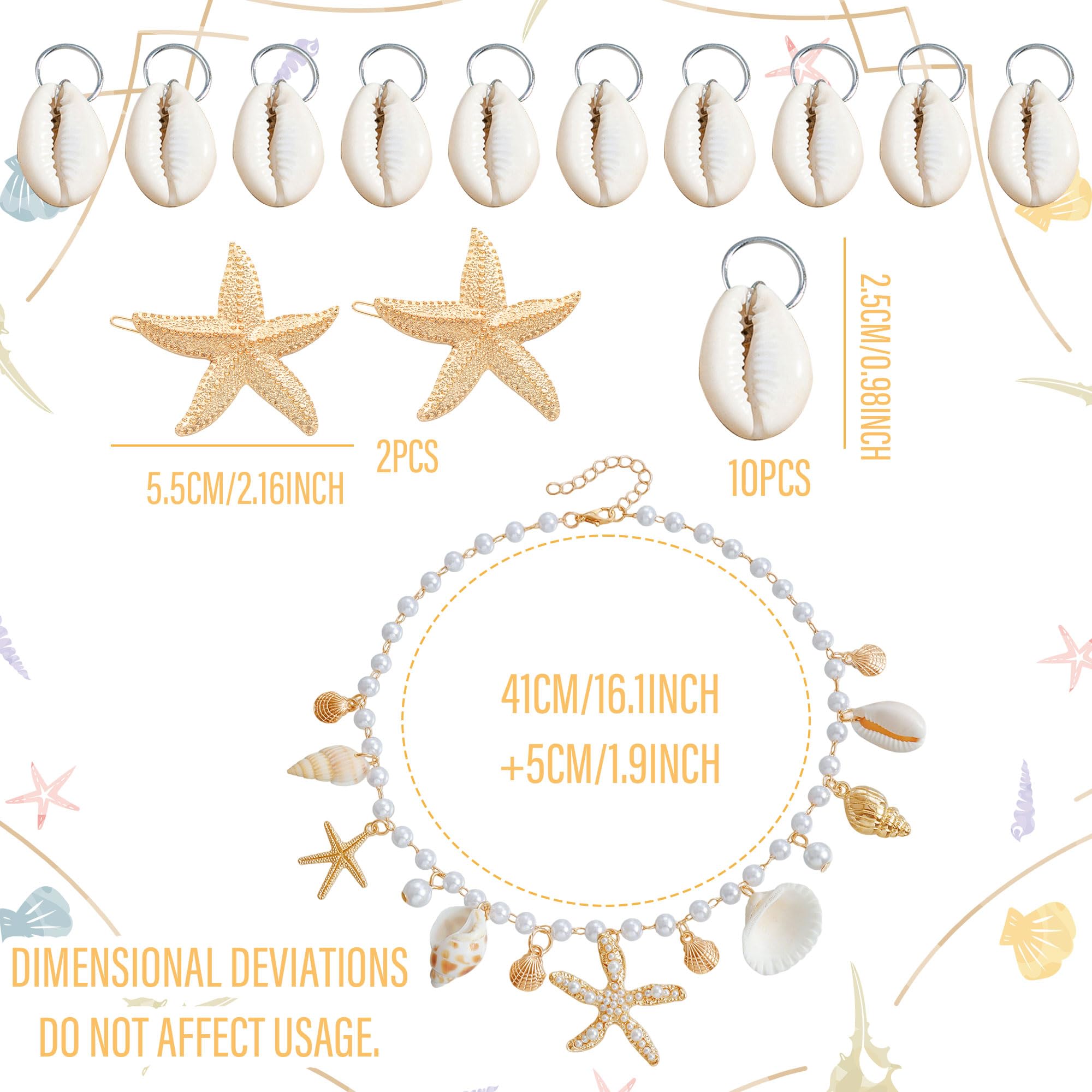JeVenis Starfish Earrings Necklace Bracelet Hair Clip Mermaid Costume Beach Accessories for Women Seashells Starfish Pearl Summer Beach Gifts for Women - Image 2