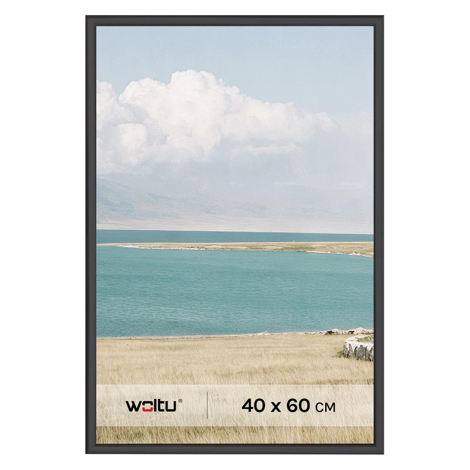 WOLTU Bilderrahmen 40x60cm, Fotorahmen aus Kunststoff mit Passepartout, Posterrahmen zum vertikalen oder horizontalen Aufhängen/Aufstellen, Collage Wanddeko, Schwaz
