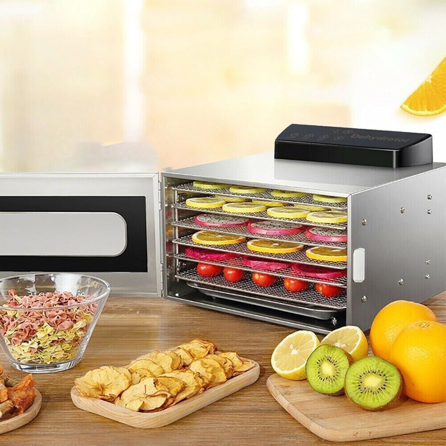Deshidratador de Alimentos de 6 Niveles - Secador de Frutas Para el Hogar Con 6 Plantas - Acero Inoxidable