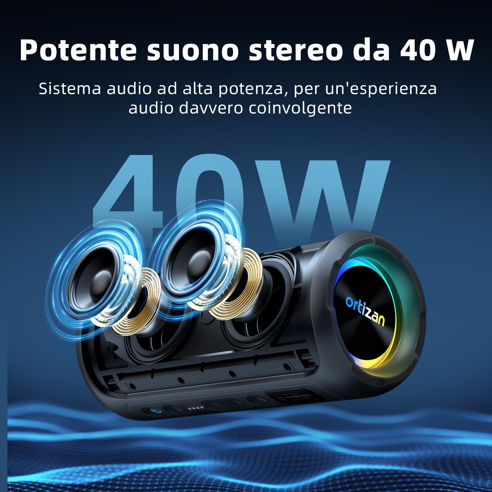 Ortizan 40W Cassa Bluetooth Potente, 30 Ore Di Riproduzione, X8Pro Altoparlante Bluetooth, Chiamate in vivavoce, RGB LED, IPX7 Impermeabile, Cassa Musica Bluetooth 5.3 Portatile, Ideale Per Feste