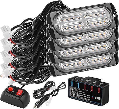 Miniatura 2 de Actualizado Kit de lámparas LED de advertencia estroboscópicas de emergencia, 4 vainas, 20 LED, 18 patrones de destello para luz estroboscópica de