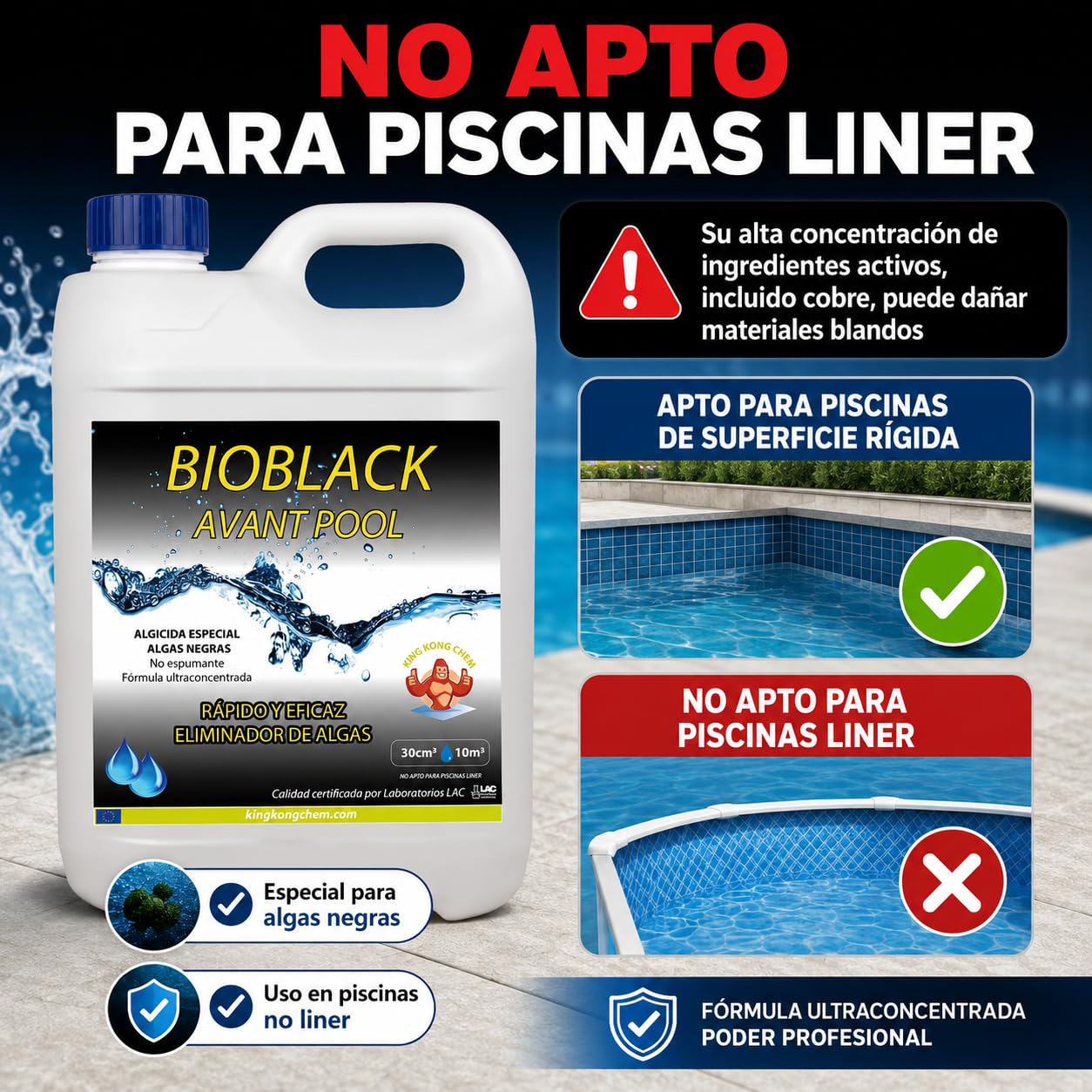 Algicida BIOBLACK contra el Alga Negra 5 L - El algicida mas Potente - Incompatible Liner