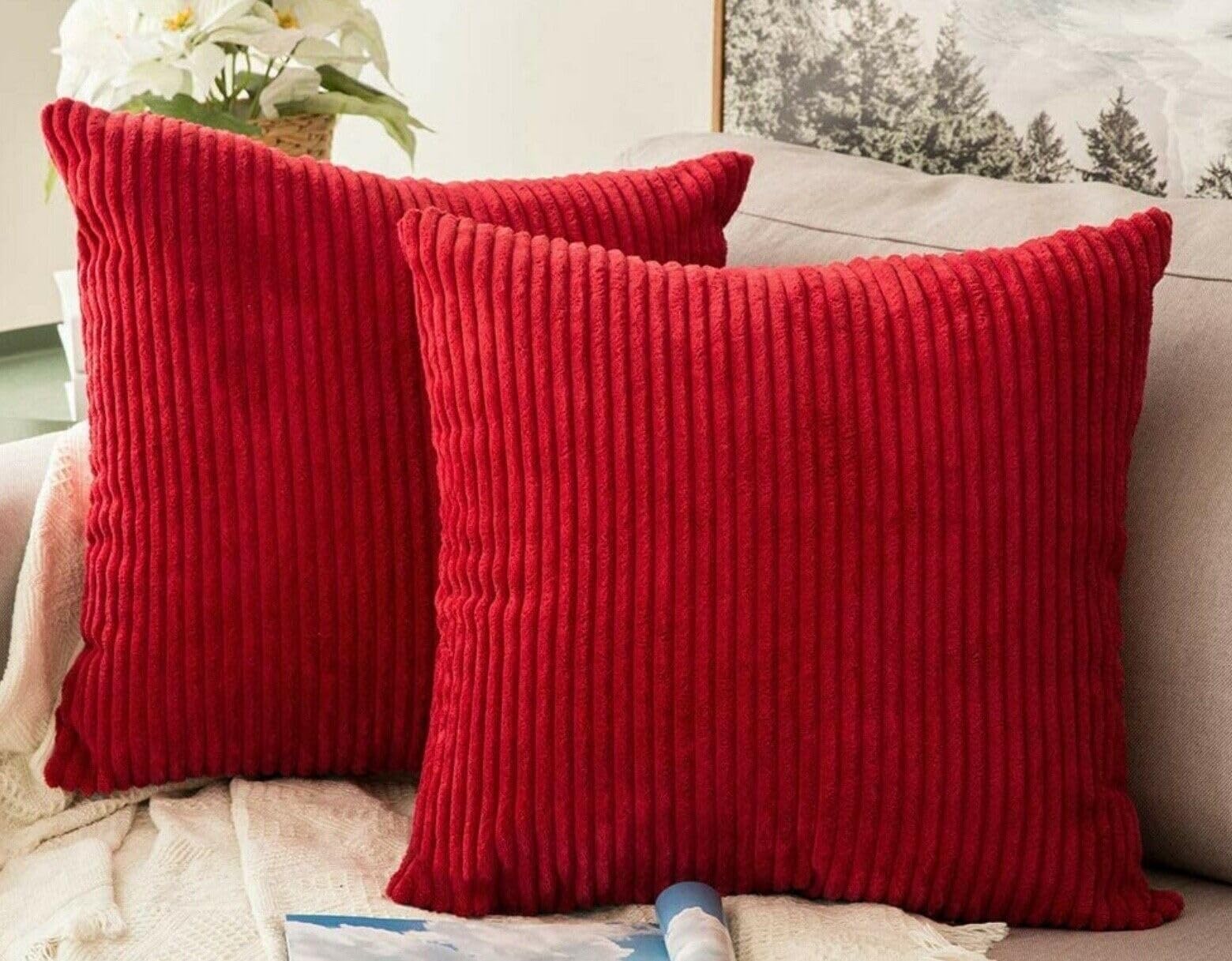Seechoo Set of 4 - Corduroy Red Sofa Cushion Covers 45 x 45 cm Decorative Pillows, 45 x 45 cm (Pack of 4) - Image 4