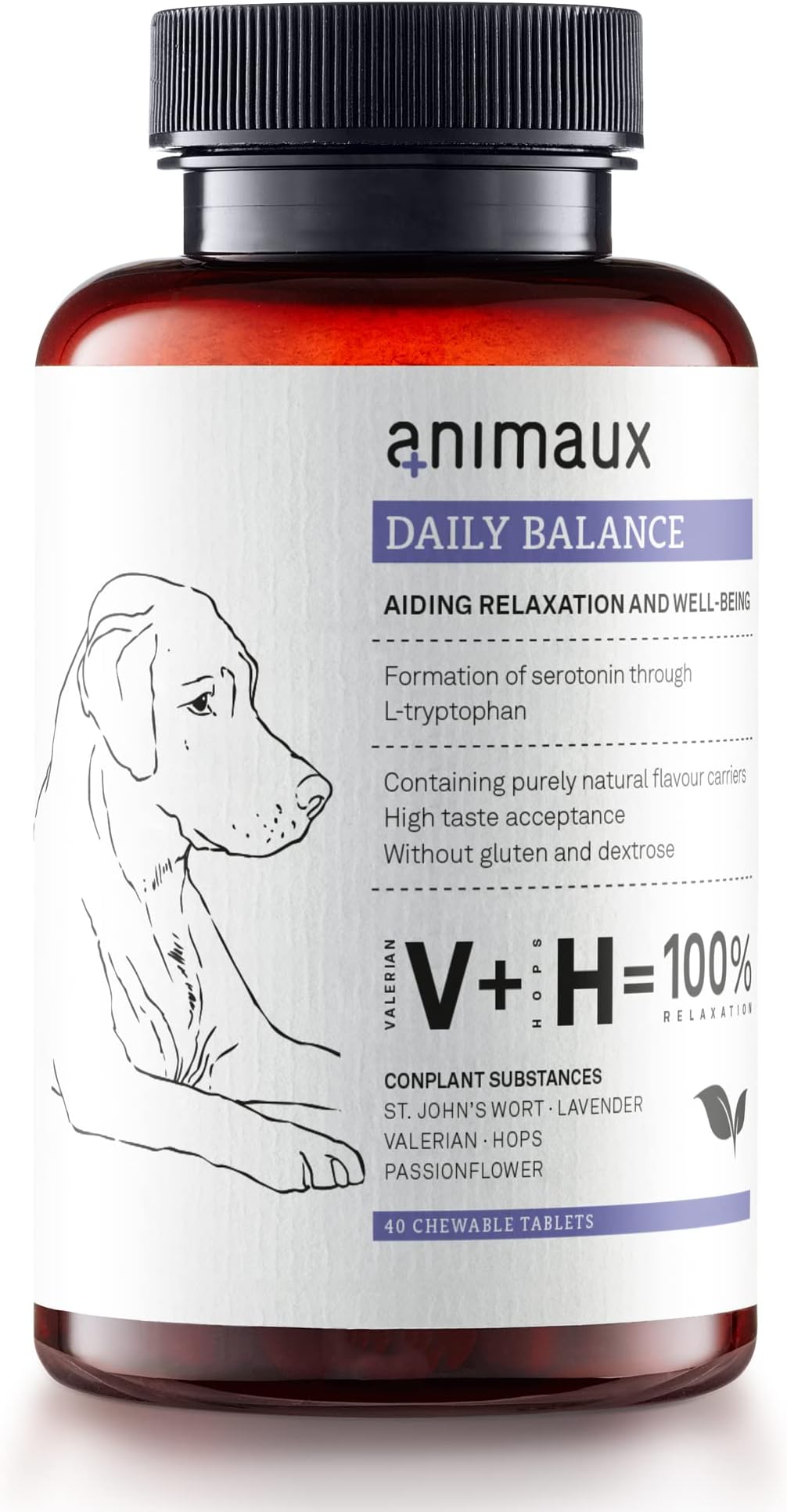– animaux Daily Balance – 40 chewable tablets – Herbal calming treats for dogs with anxiety, stress & nervousness, with Valerian, St. John's Wort & Lavender
