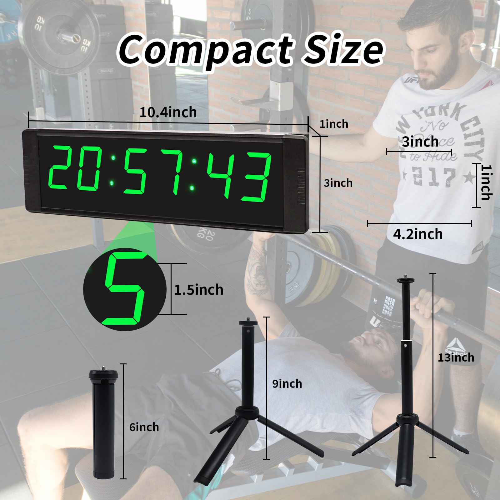 Timer per conto alla rovescia, con pulsante di avvio/arresto, cronometro digitale portatile con supporto, timer a intervallo, grande 12/24H, per allenamento, sport, casa, palestra