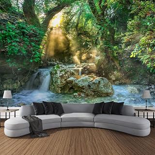 森の滝川の風景壁掛けタペストリータペストリーアート自宅リビングルームビッグサイズ