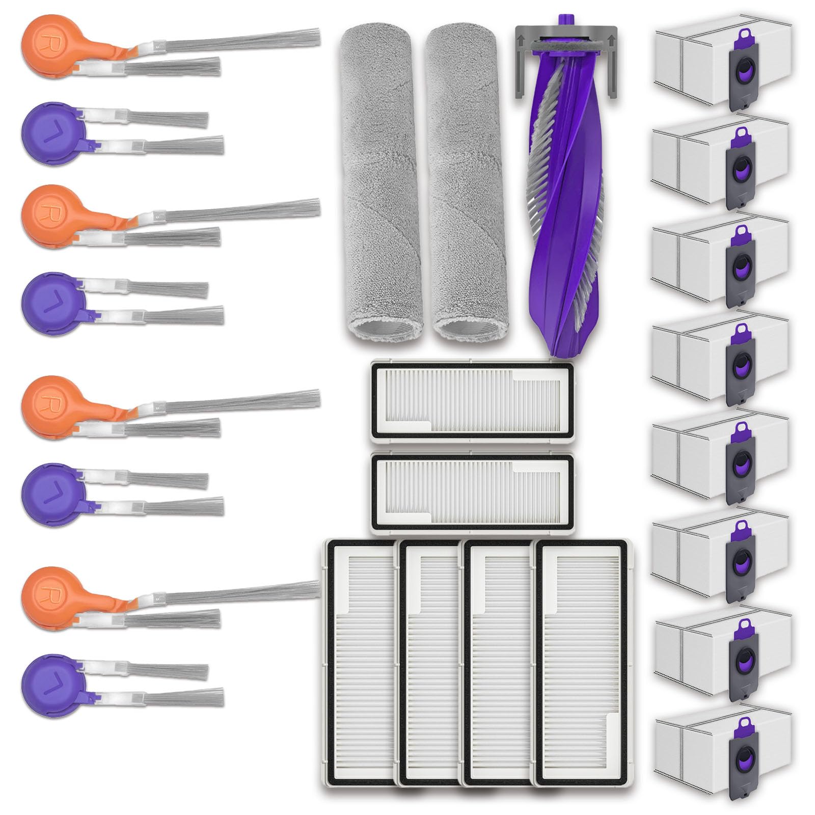 Replacement Parts for Narwal Flow Robot Vacuum Cleaner Accessories，8 Pack Side Brushes,1 Pack Main Brush,8 Pack Dust Bags,6 Pack Filters,2 Pack Roller Cloth (25 Piece Full Maintenance Kit)
