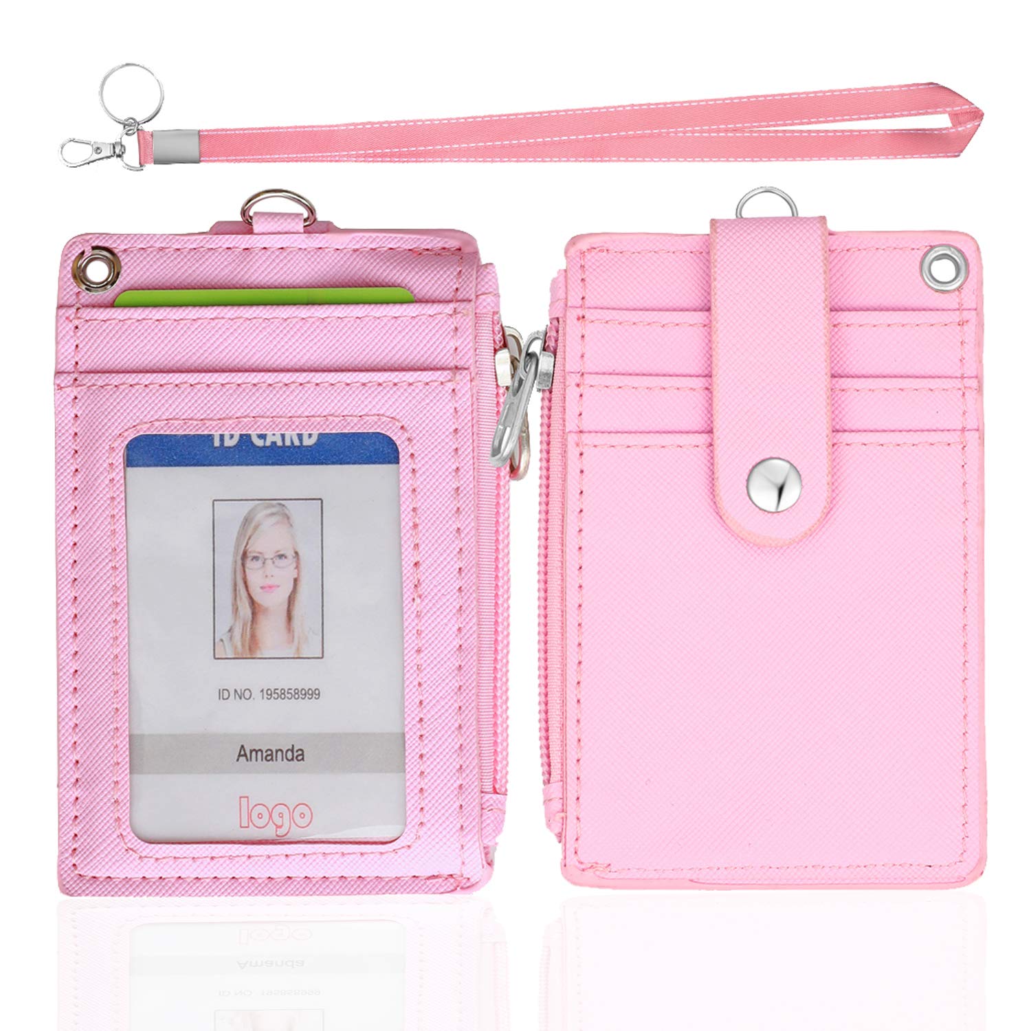 ID Badge Holder with Lanyard, PU Leather Wallet &amp; Key Ring