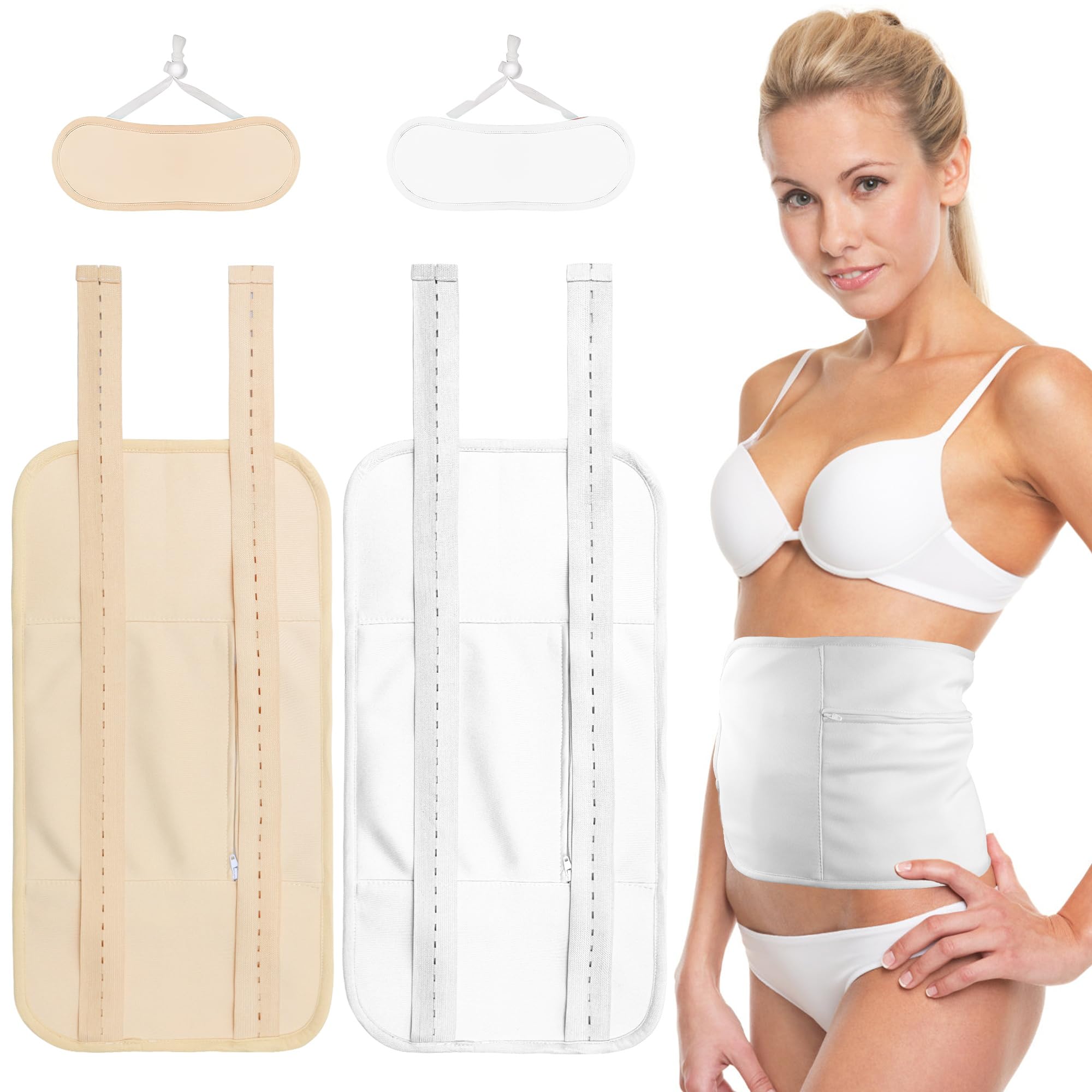 4PCS Castor Oil Pack Wrap Organic Cotton Flannel, Caster Oil Compress Wrap Reusable, Castor Oil Packs Kit for Liver Detox, Insomnia and Constipation, Adjustable and Oil Leak-Proof (Khaki & White)