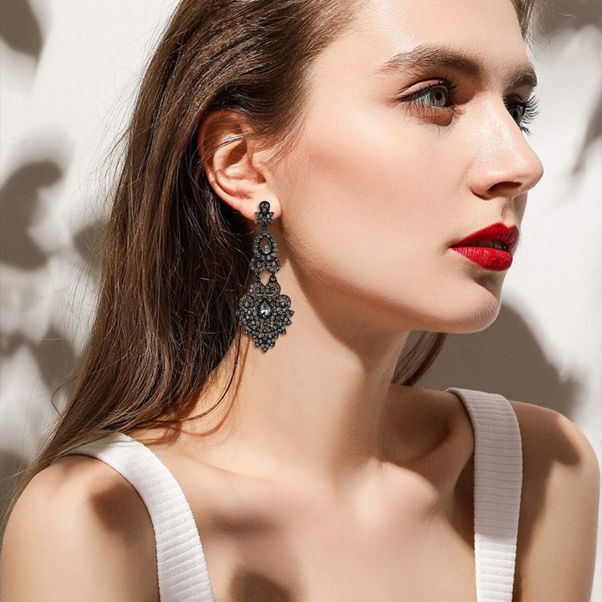 Flyonce Bridal Crystal Vintage Style Art Deco Chandelier Dangle Earrings for Women, Wedding Jewelry - Image 3
