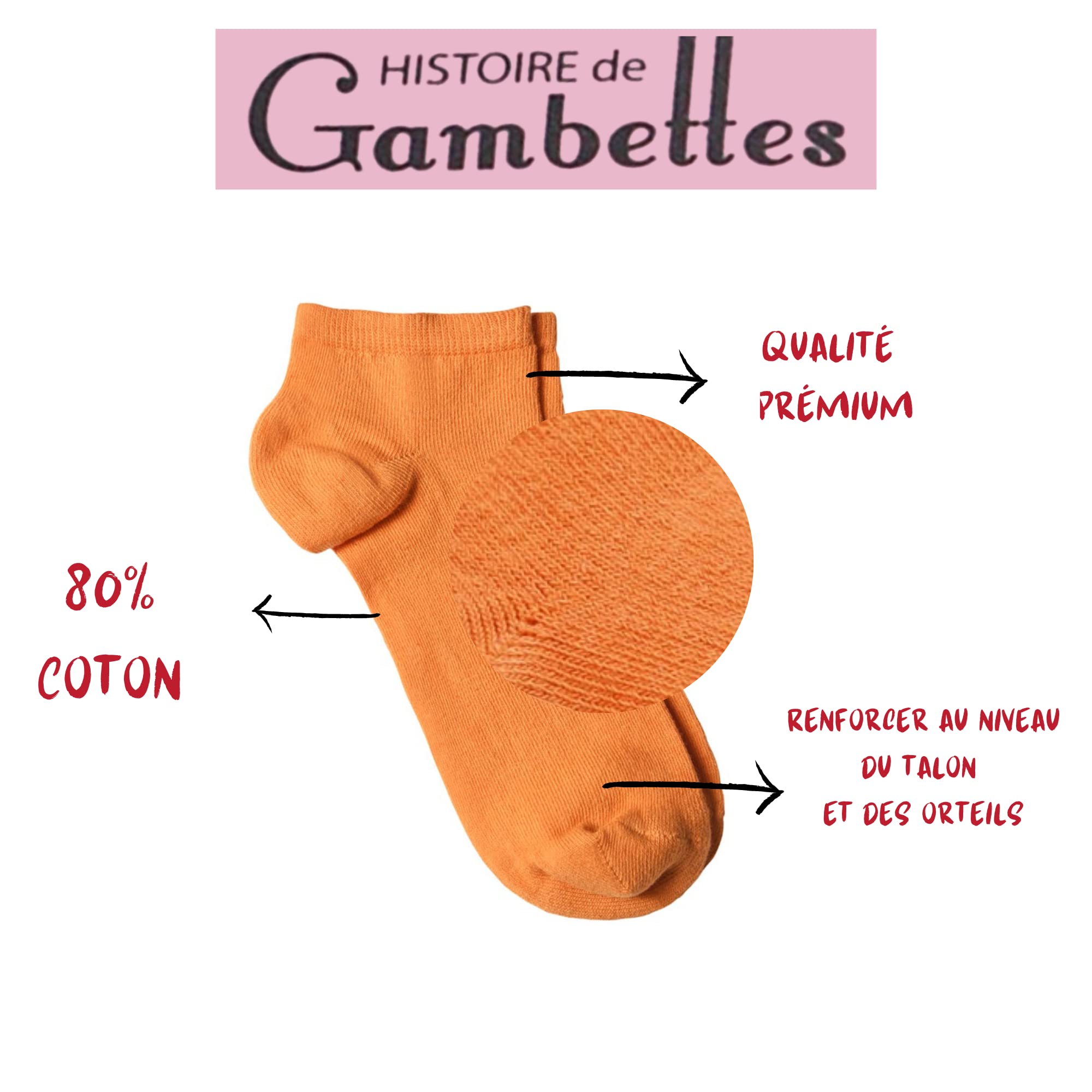 Soquettes Chaussettes Basses en Coton Femme - Taille 36-40 - Fabriquées en Europe - Lot de 10 paires – 8 Couleurs
