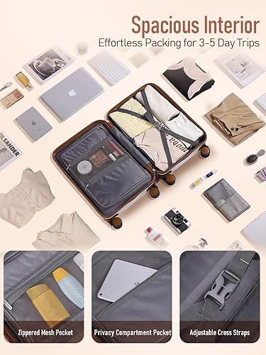 Miniatura 5 de Equipaje de mano de 22 x 14 x 9 aprobado por aerolíneas con ruedas giratorias, maleta de mano ligera de 20 pulgadas aprobada por aerolíneas con