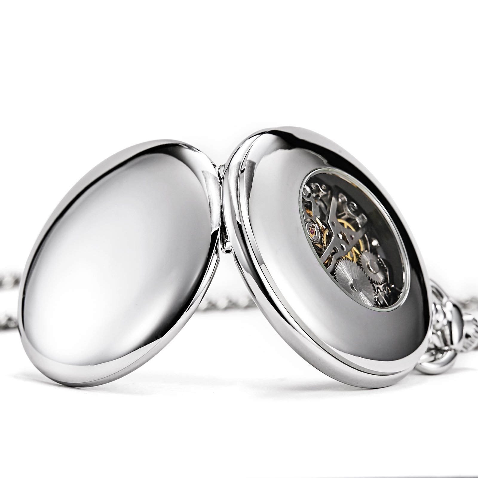 Treeweto Reloj de Bolsillo Unisex con Cadena de Cuerda analógica y Mecanismo Retro Plateado Pulido Brillante