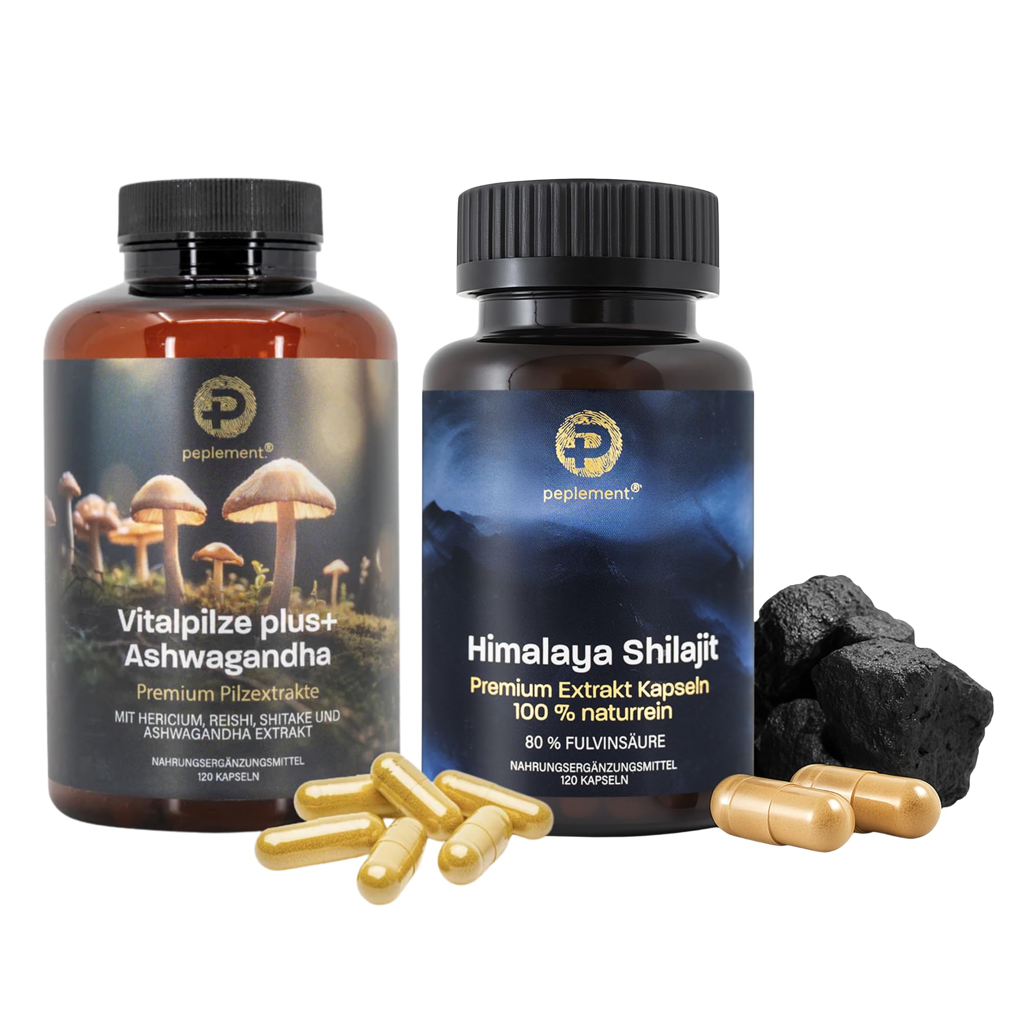 Mind & Body Bundle: Vitalpilz Komplex mit Ashwagandha & Himalaya Shilajit Kapseln – Mit Lions Mane, Reishi, Shiitake & 80% Fulvinsäure – Für Fokus, Energie & Balance – 240 Kapseln – Vegan