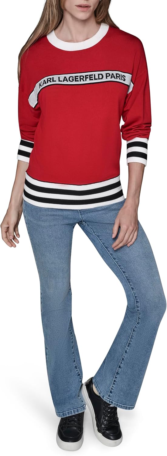 Karl Lagerfeld Womens Long Sleeve Crew Neck Logo Sweater - Image 2