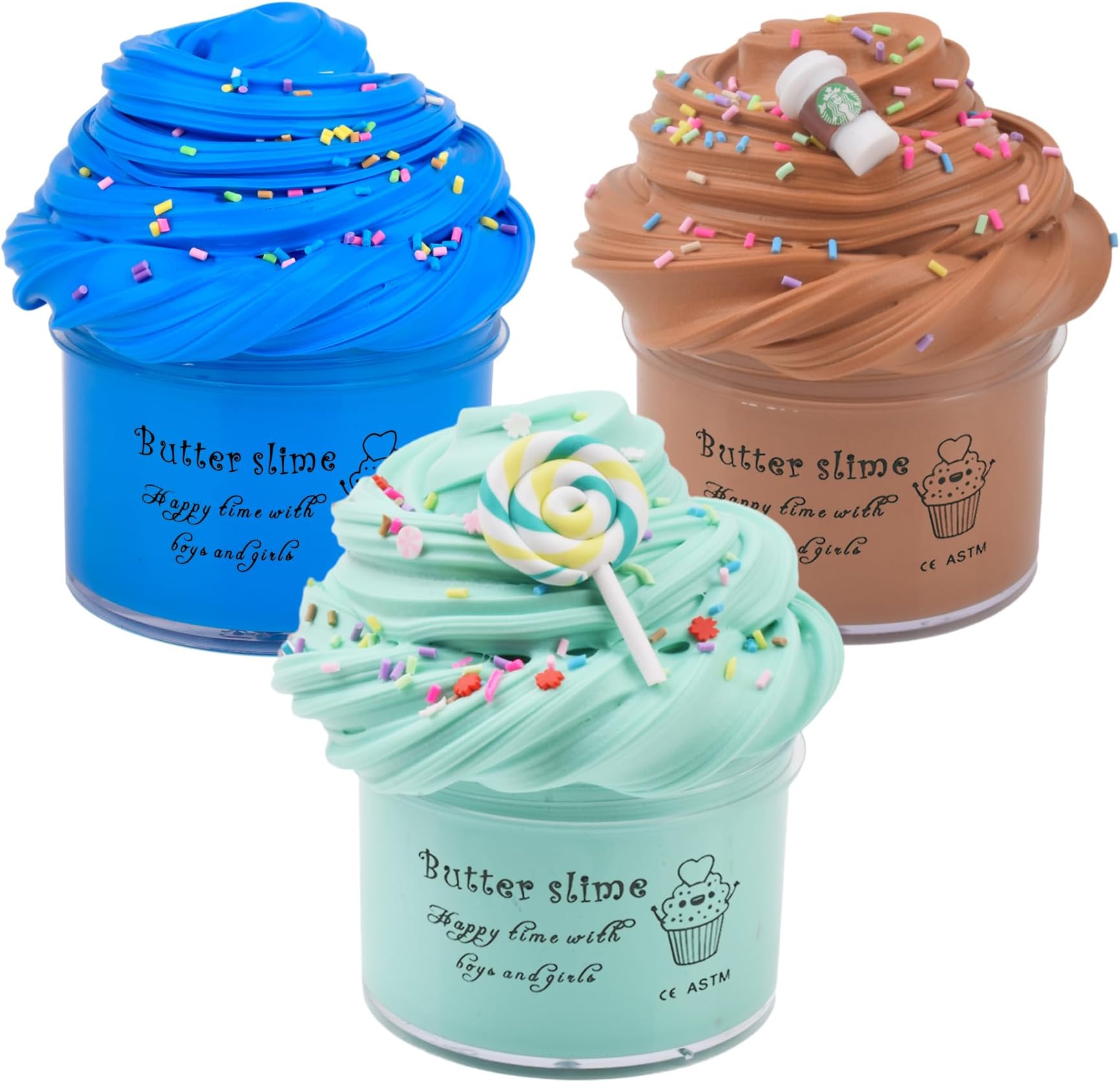 Slime Kit with 3 Pack Butter Slimes,Candy,Blue Scented Slime Kit for Girls and Boys,Super Soft and Non Sticky DIY Surprise Slime