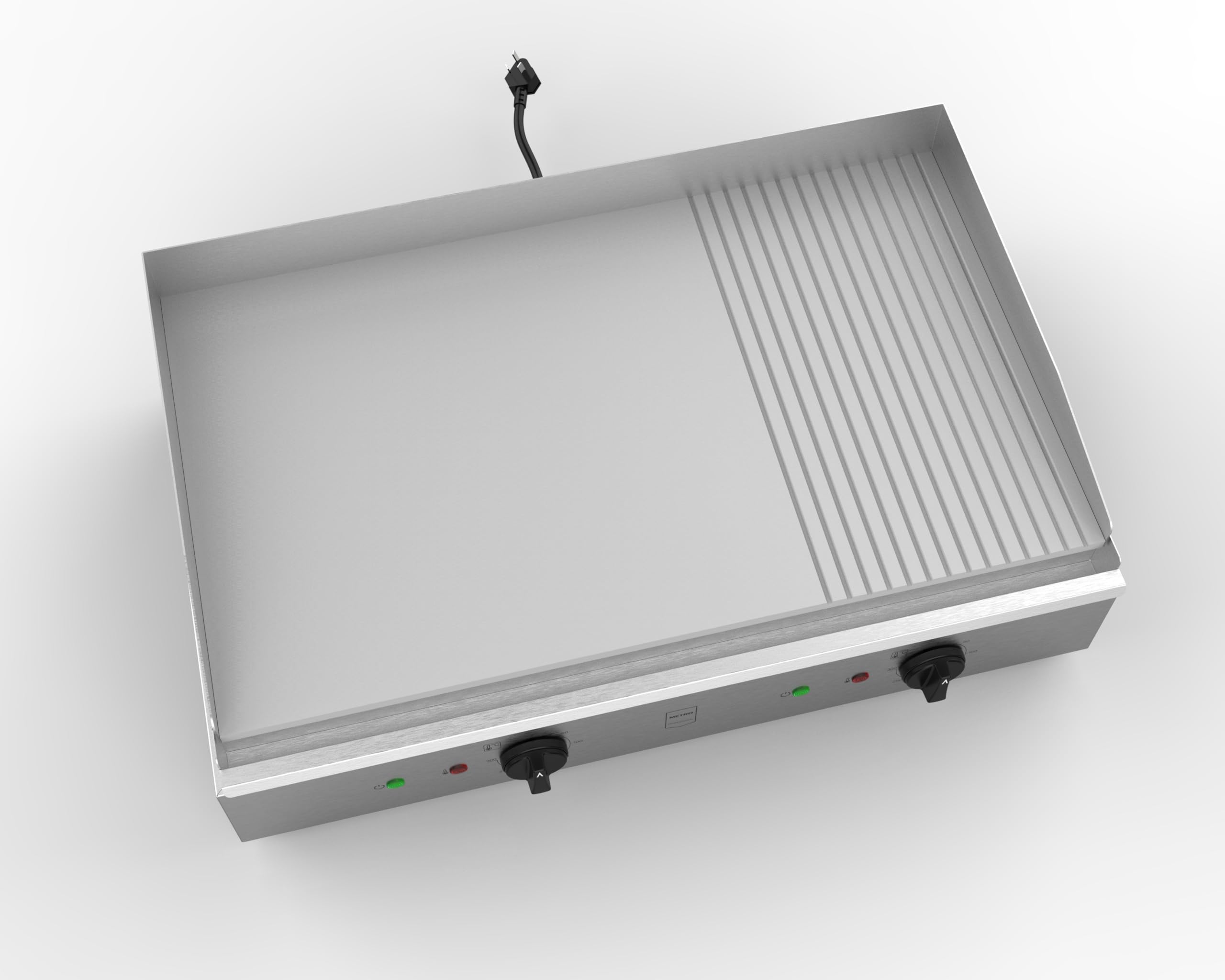 METRO Professional Piastra Elettrica GEG2112, Acciaio Inox, 3500 W, Superficie di Cottura 68.8x41cm, Temp.: 50-300°C, Griglia con Vaschetta Raccolta Grassi, Argento