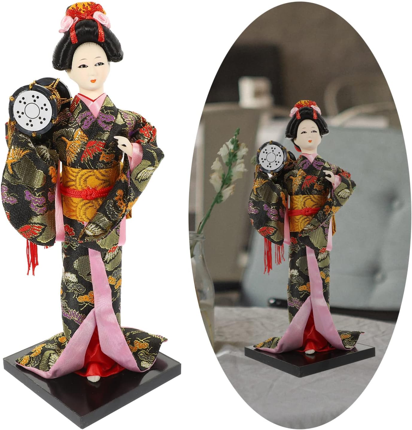 Ciieeo Japanese Style Geisha Doll Ornament Kimono Decoration Compact Desktop Display for Home Hotel Unique Present Idea for Japanese Culture Enthusiasts