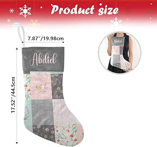 Miniatura 2 de SunFancy Calcetines de Navidad personalizados, diseño de elefante, flores y zorros, calcetines de Navidad personalizados para niños y niñas,