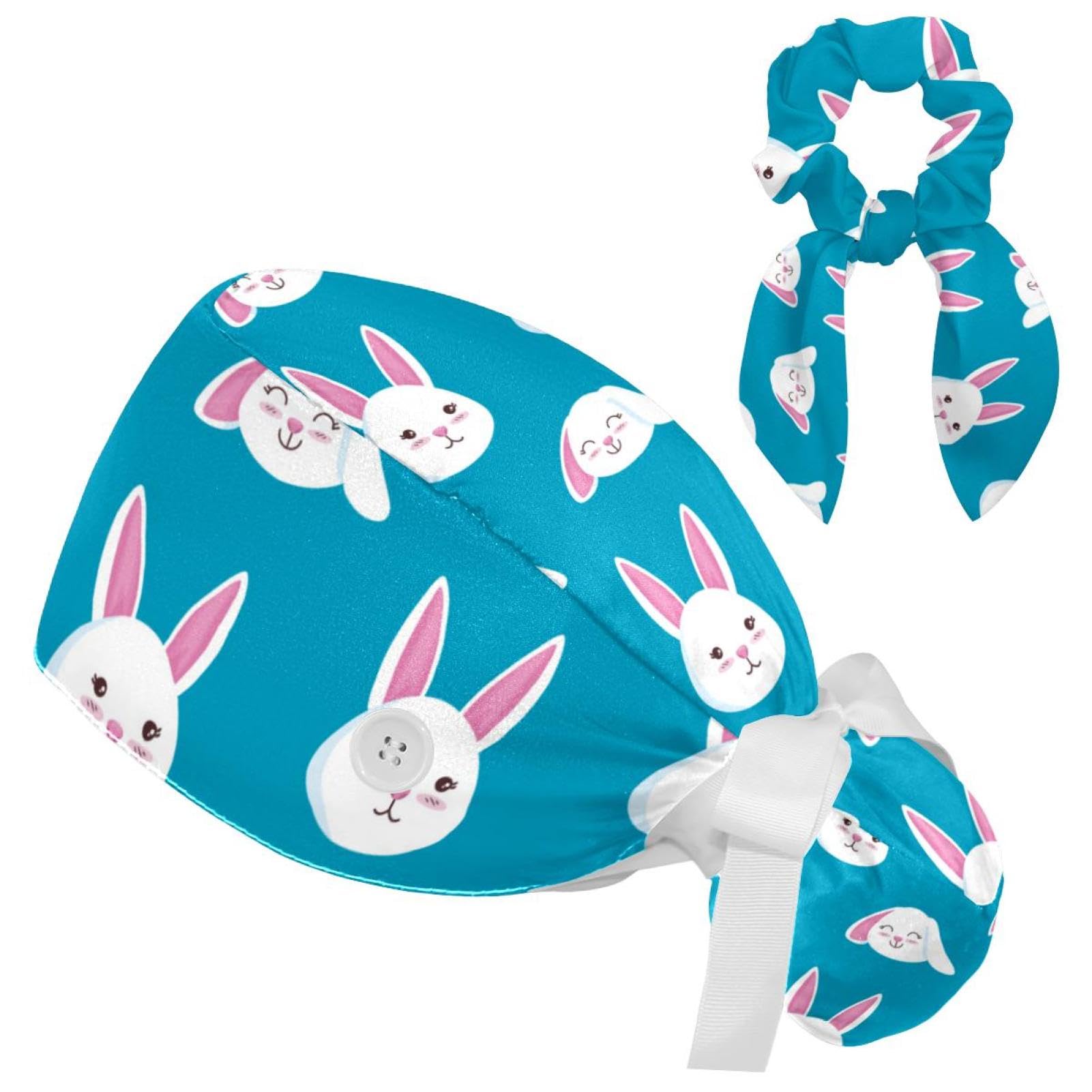 Working Cap with Button Sweatband, Neon Butterflies Scrub Cap Surgical Hats for Women Long Hair