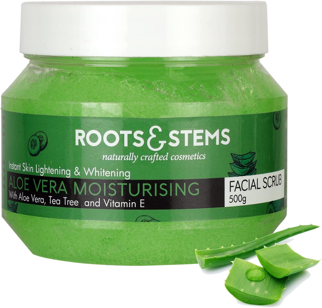 Roots & Stems Aloe Vera Moisturising Facial Scrub- Dead Skin Removal- 100% Natural & Organic/Brightening & Whitening/Deep Pore Cleansing, Reduces Acne Marks & Freckles, Dark Spots Reduction(500 gm)