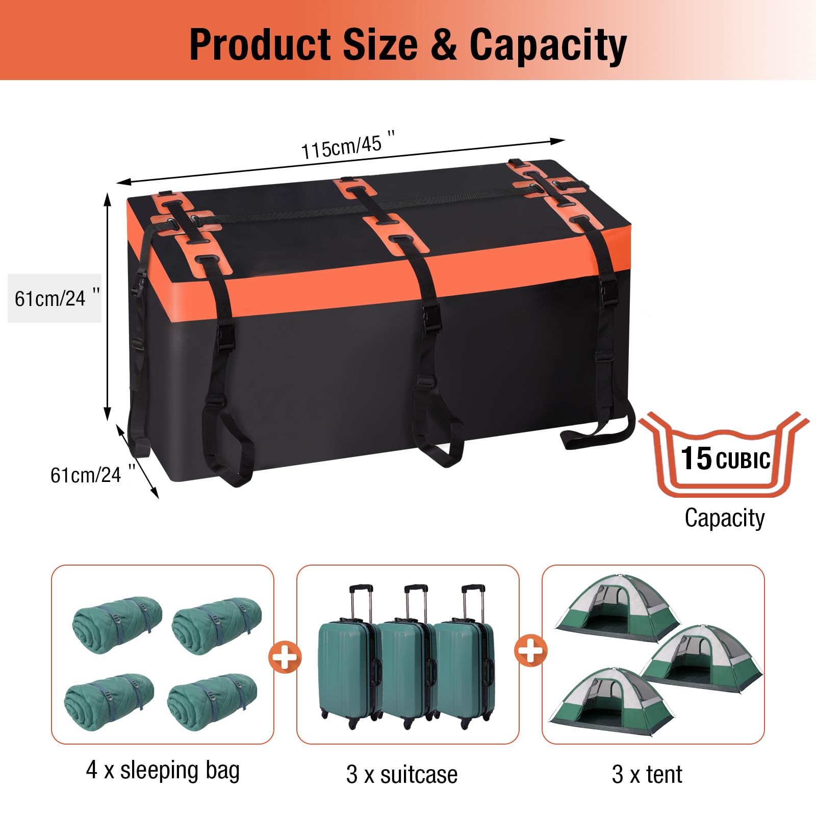 Box da tetto auto, scatola posteriore per gancio di traino, 425 litri, Pro 600D, in PVC, impermeabile, antistrappo, pieghevole