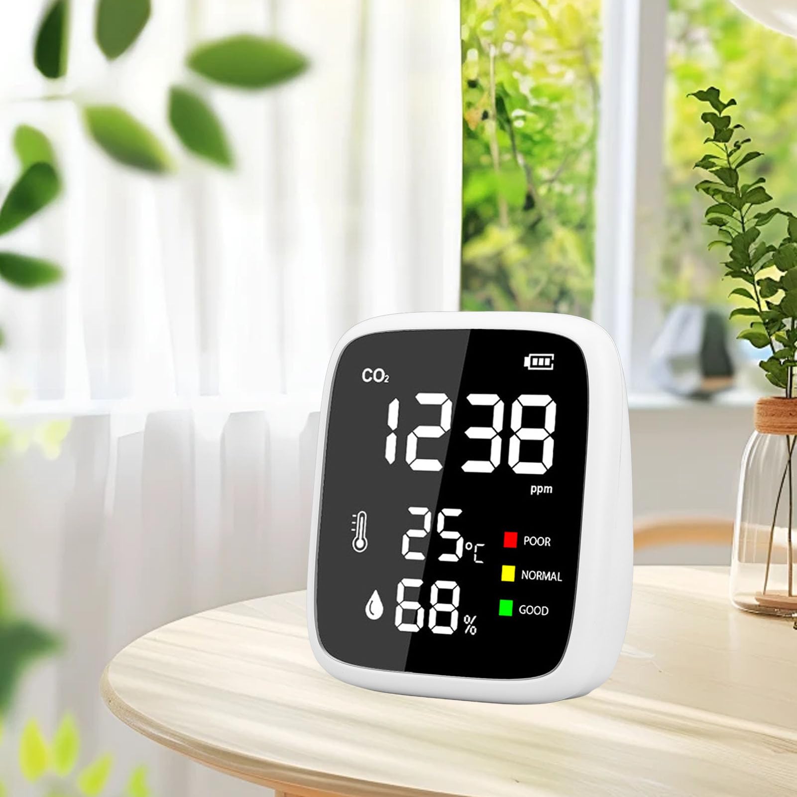 Detector de CO2 de Escritorio, Detector Portátil de Monóxido de Carbono, Mini Monitor de CO2, Medidor de CO2, Detector de CO2 de 400-5000 Ppm, Medidor de Temperatura Humi,
