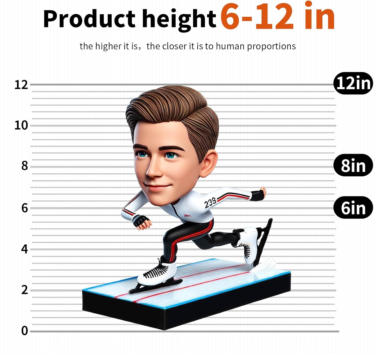 Customized Short Track Speed Skating Bobblehead Personalized Male Speed Skater Figurine Custom Bobble Heads for Speed Skaters A Retired Speed Skater Or Coach Ice Skating Handcrafted Honor