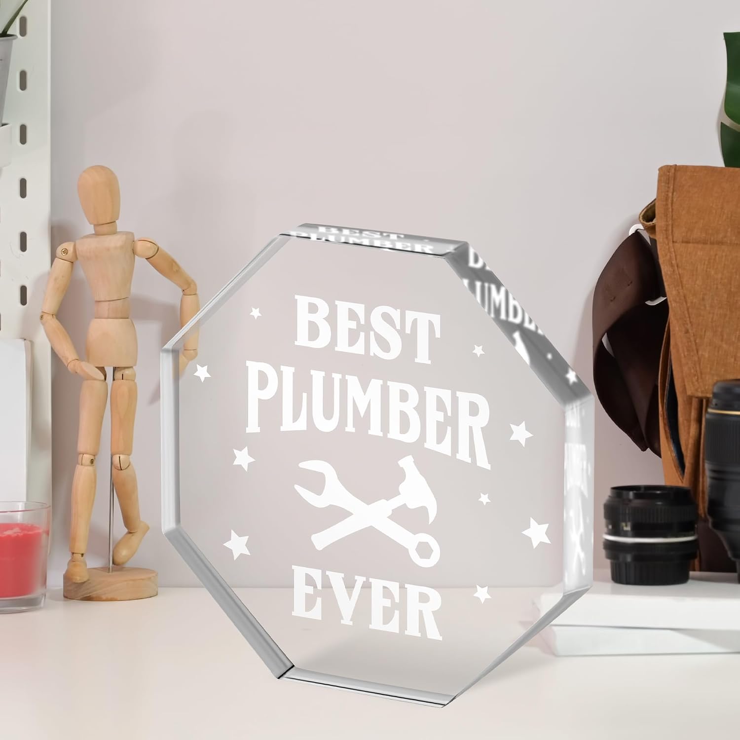 WATINC Appreciation Gifts Award for Plumber - Thank You Plumbers Gifts for Men, Acrylic Pipe Fitter Plaque Table Sign, Plumbing Job Centerpiece Desk Accessories for Birthday Thanksgiving Day image 4