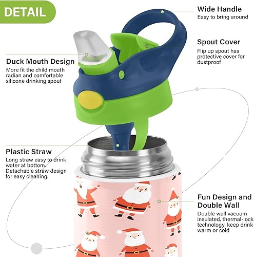 Miniatura 4 de MCHIVER Botella de agua para niños de Navidad con popote con aislamiento de acero inoxidable, botella de agua para niños, termo reutilizable, vaso