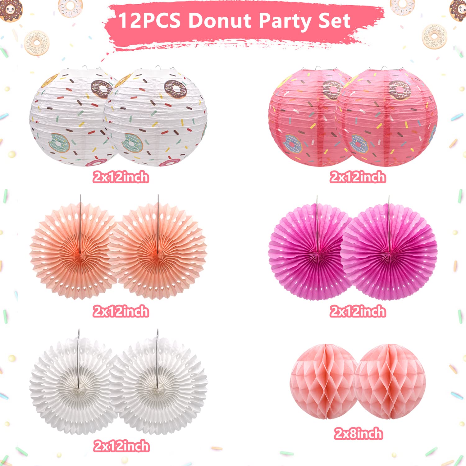 Donut Birthday Party Decorations, Donut Party Supplies Donut Lanterns Party Paper...