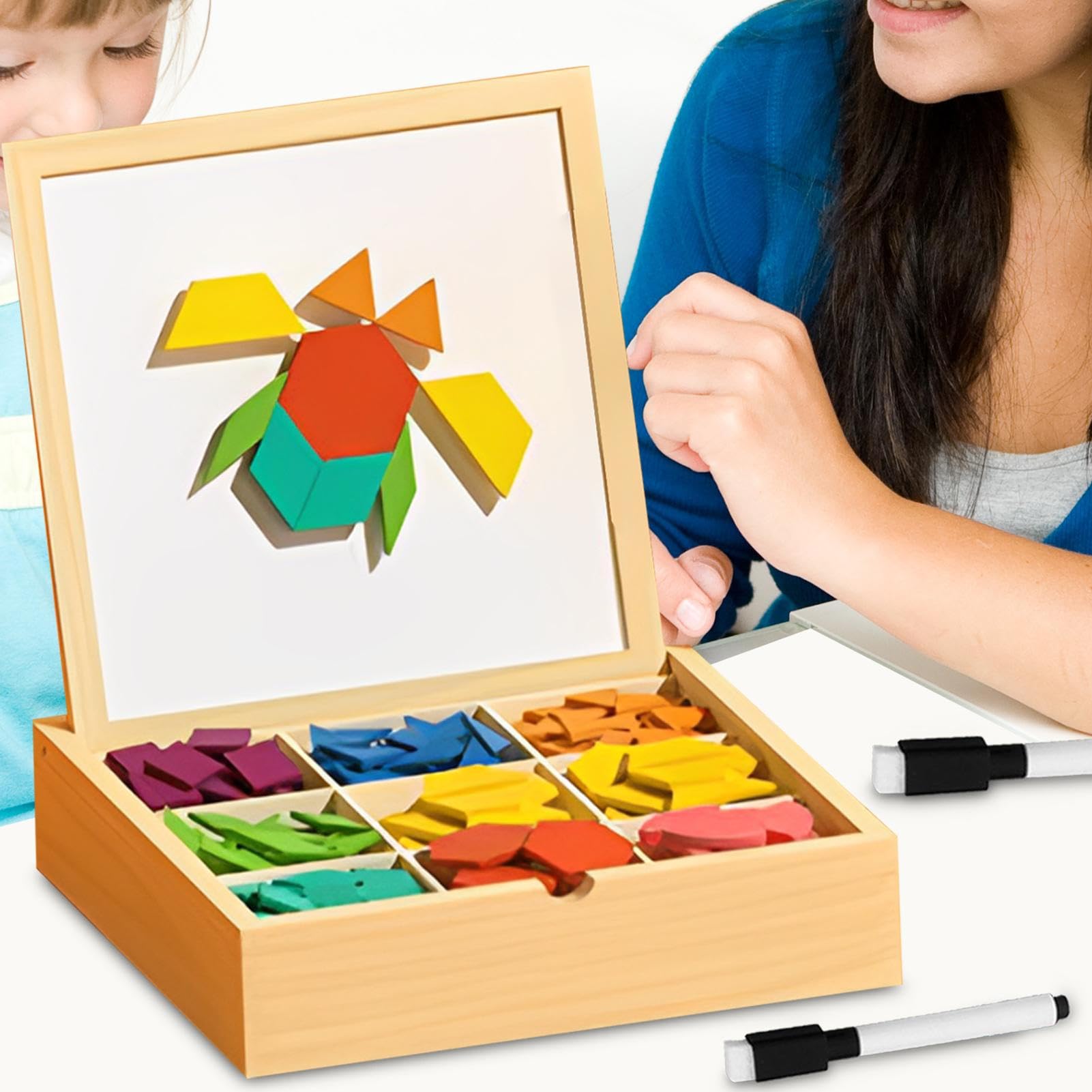 Magnetyczne Klocki Junior Edukacyjna zabawka STEM, bezpieczne puzzle | Drewniane Układanki Kształtów Edukacyjna Gra Zabawka Dla Dzieci Chłopców Dziewczynek Urodziny Dom Dzieci