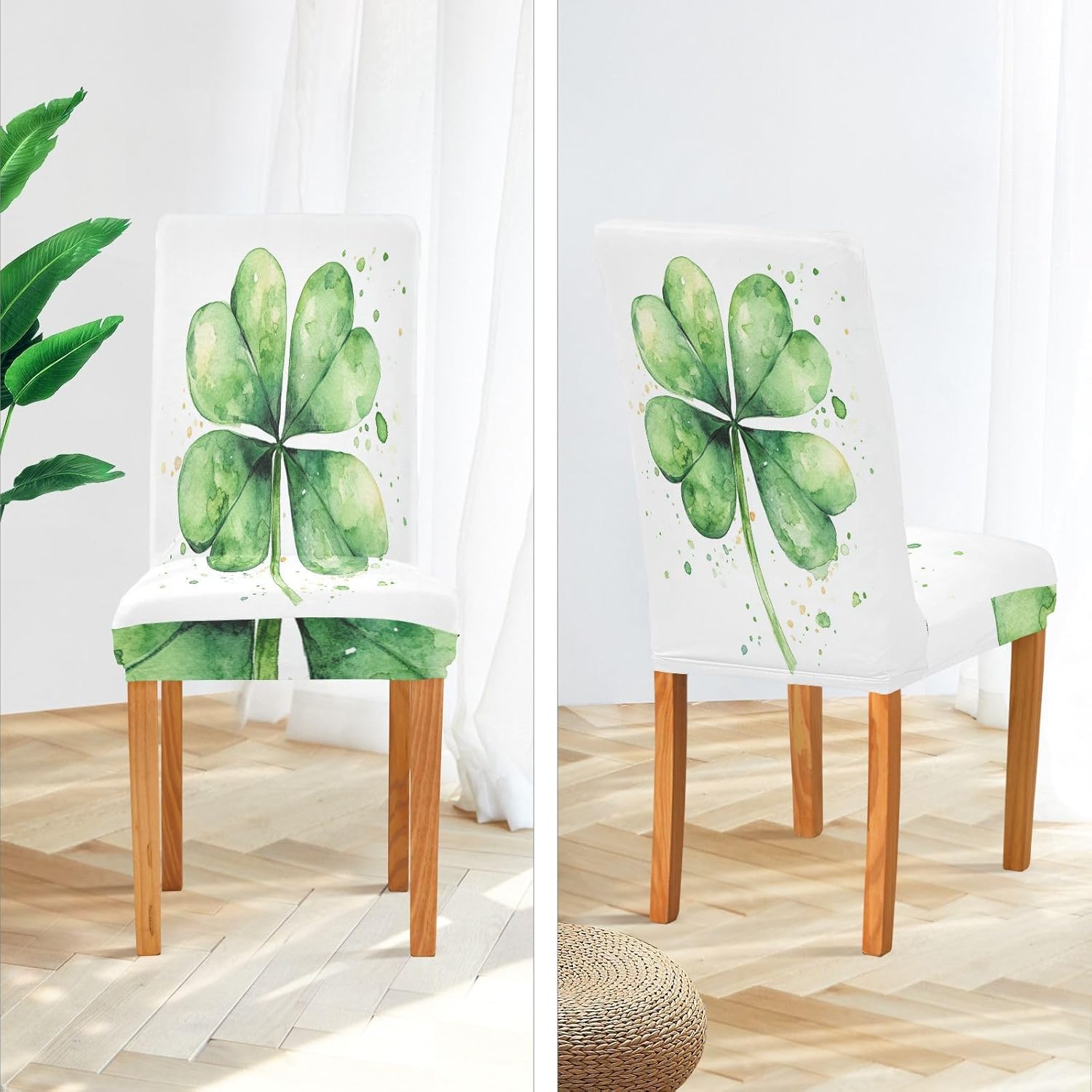 ALAZA Chair Covers for Dining Room, Watercolor Green Clover Saint Patrick Holiday Stretch Chair Cover Sets Chair Protector Removable Washable for Ktichen Restaurant Hotel