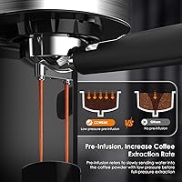Vista 4 de COWSAR Máquina de café expreso de 20 bares, cafetera compacta con espumador de leche, máquinas de café Expresso con tanque de agua extraíble de 45