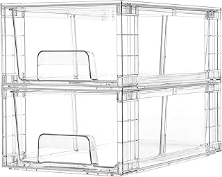 Vtopmart Stapelbare Schubladen-Organizer aus transparentem Acryl mit Griffen, einfache Montage von Behältern für Kühlschrank, Bad, Küchenunterschrank, Schrank, Speisekammer, Organisation und