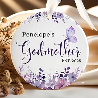 Personalized Godmother Ornament, Custom Floral Christmas Keepsake Gift for Godmother, Baptism Christening Thank You Decoration from Godchild, Spiritual Role Ceramic Ornament 2025