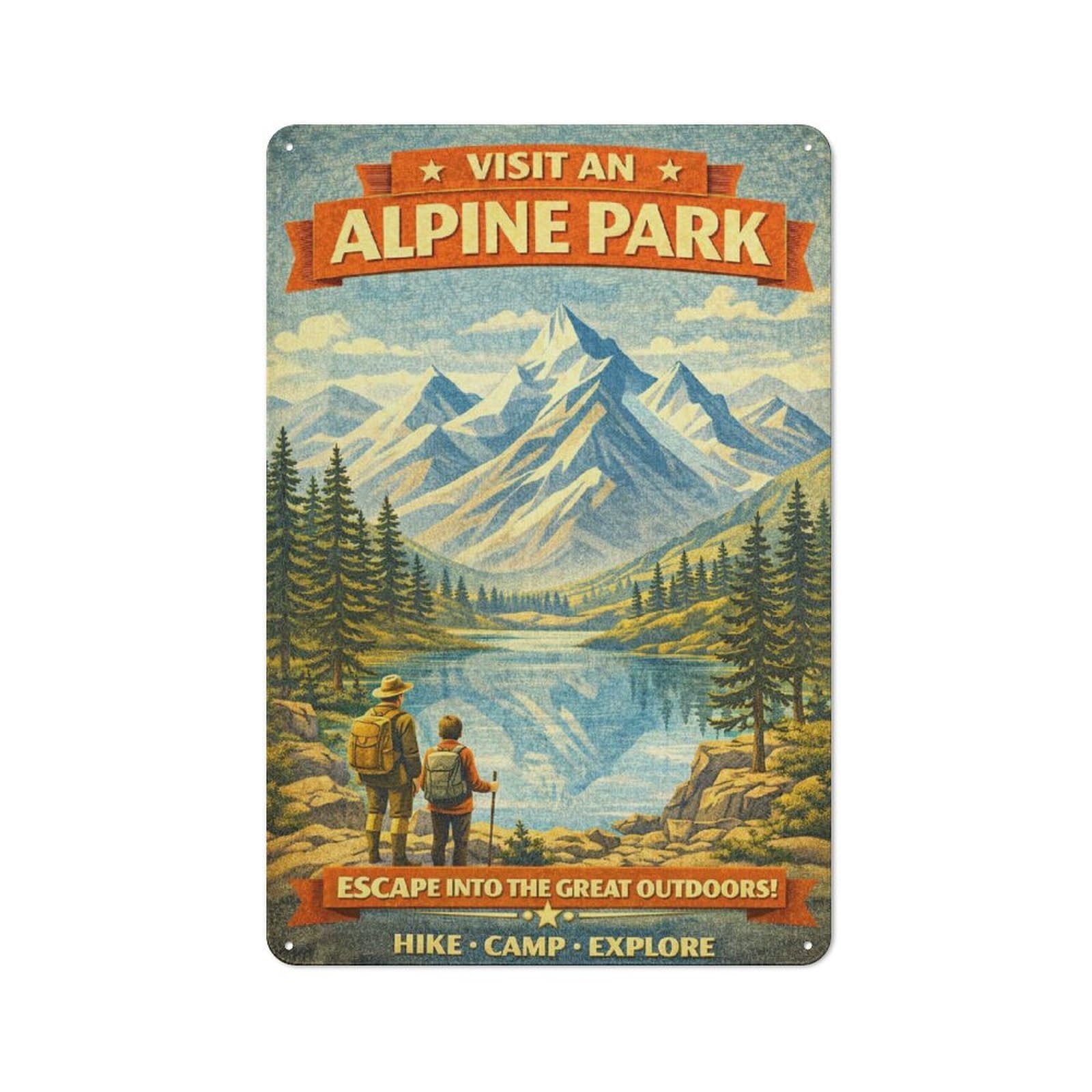 Junmoney Style-20 Visit An Alpine Park Vintage Retro Metal Wall Decor 30X20cm, Vintage Metal Sign For Cafe, Pub, Workshop Or Home Bar