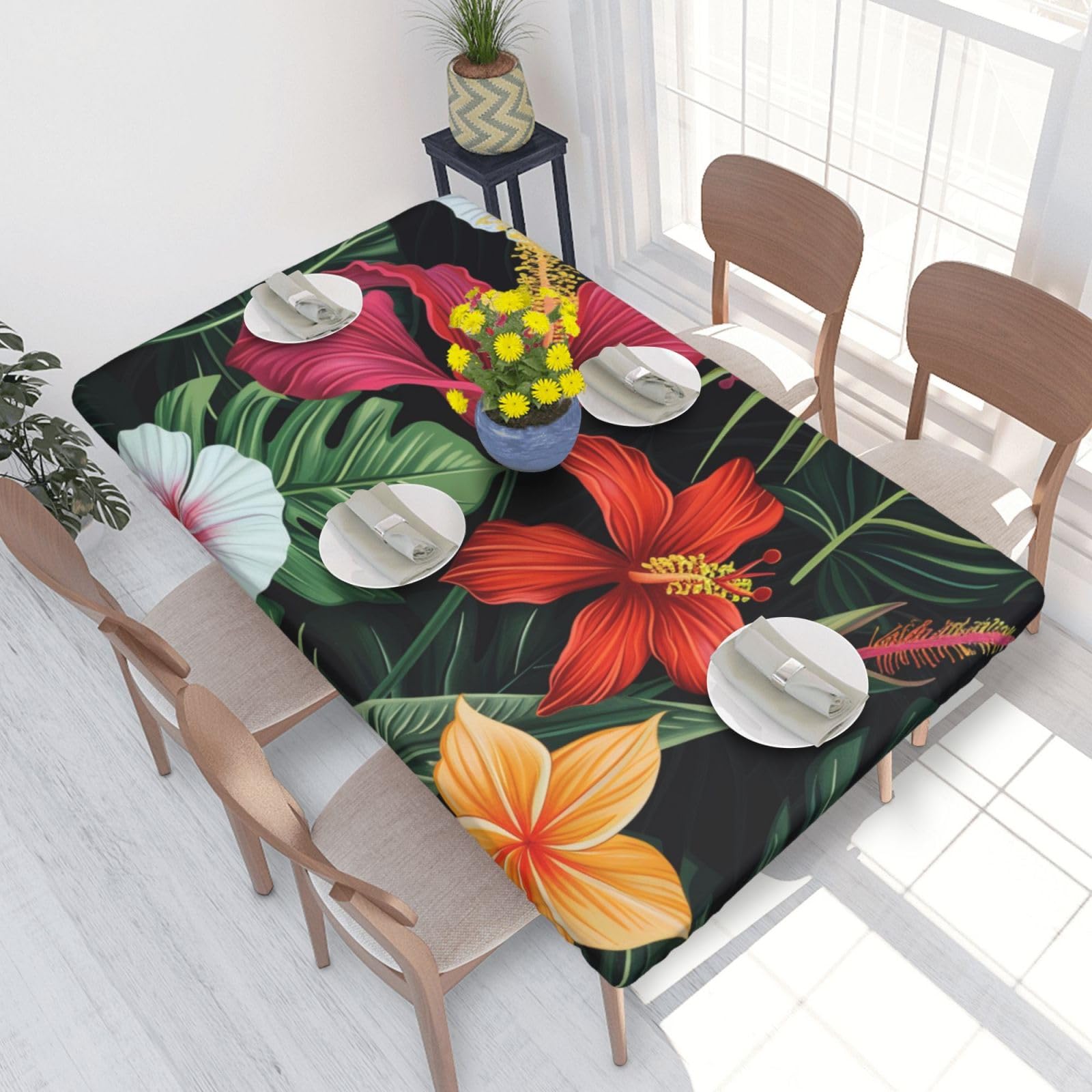 WPKJU Tropical Flower Printed Tablecloths 4ft Rectangular Table Covers Washable Polyester Decorative Table Cloth for Dining Table Picnic Wedding