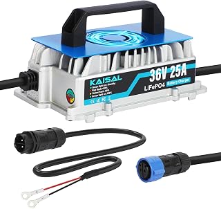KAISAL 43.8V 25A LiFePO4 Charger for 36V (38.4V) LiFePO4 Battery, 36V Deep Cycle Lithium Battery Charger IP67 Lithium Battery Charger for Golf Cars, Motorhomes, Boats and Solar Energy Systems for Home
