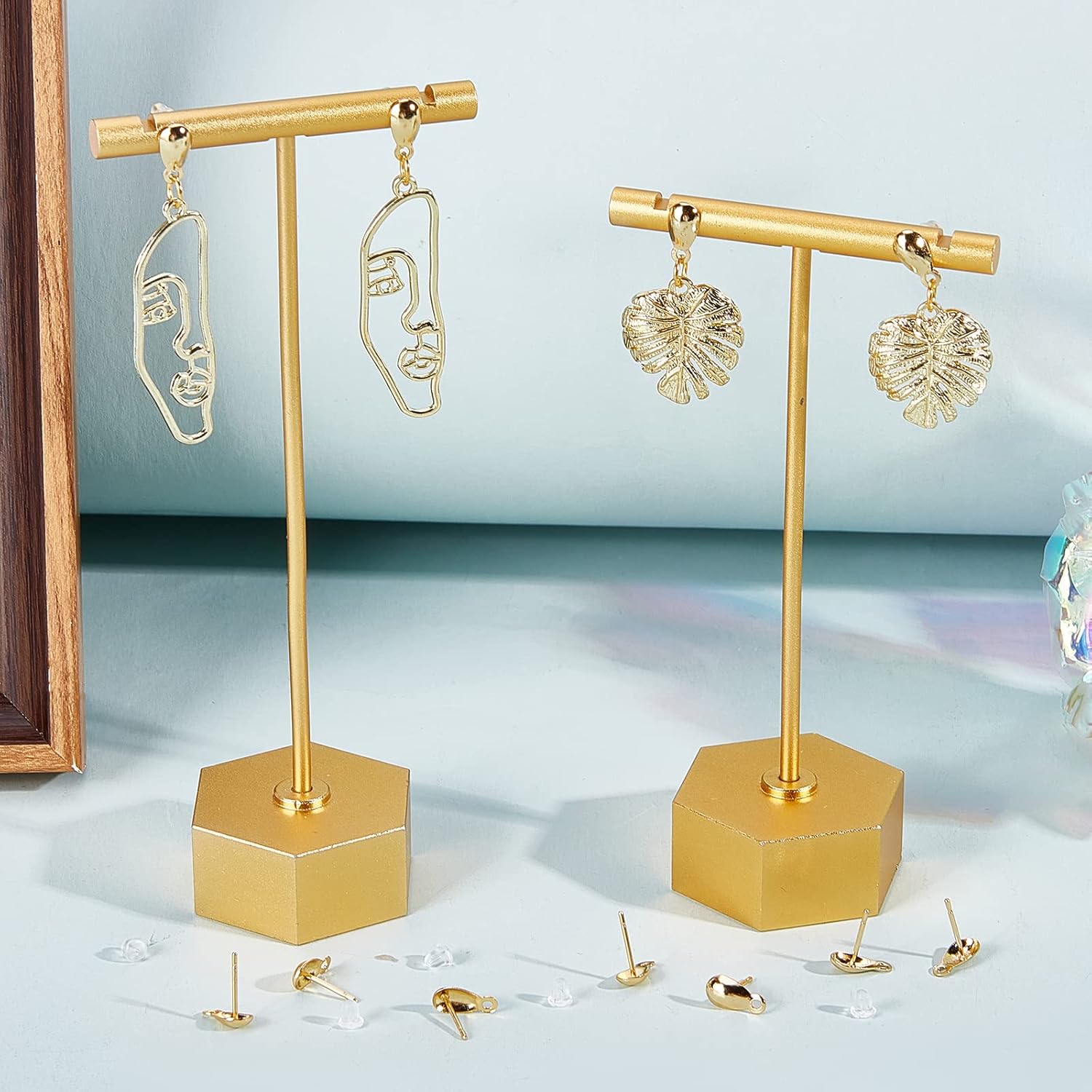 Beebeecraft 100Pcs/Box 18K Gold Plated Earring Findings Teardrop Posts Stud Earrings Components with Loop and 100Pcs Plastic Earring Backs for DIY Earring Jewelry Making - Image 5