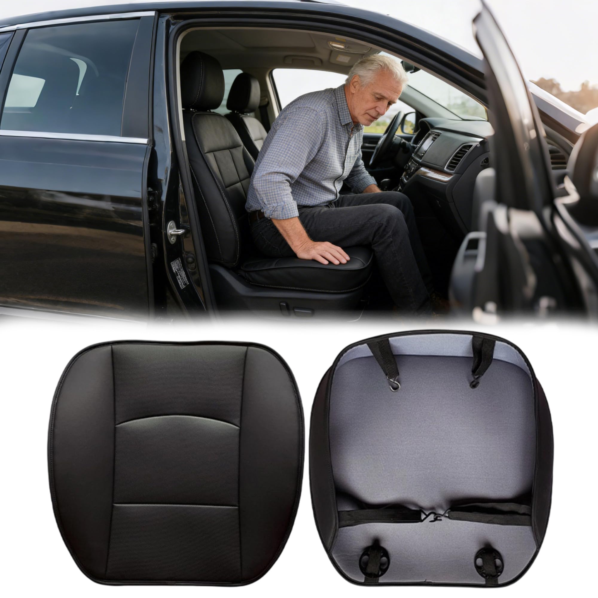 Coussin de Siège de Voiture, Housses de Siège en Cuir PU, Housse de Siège Auto Universelle, Couvre Siege Auto Confort, Protecteur de Siège Avant pour la Plupart des Véhicules, Noir