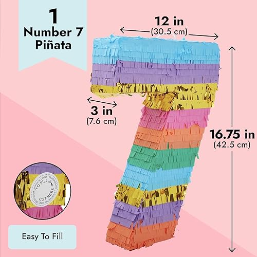 Miniatura 22 de BLUE PANDA Piñata número 3, vibrante piñata arcoíris para decoración de fiesta de tercer cumpleaños, diseño fácil de rellenar para decoración