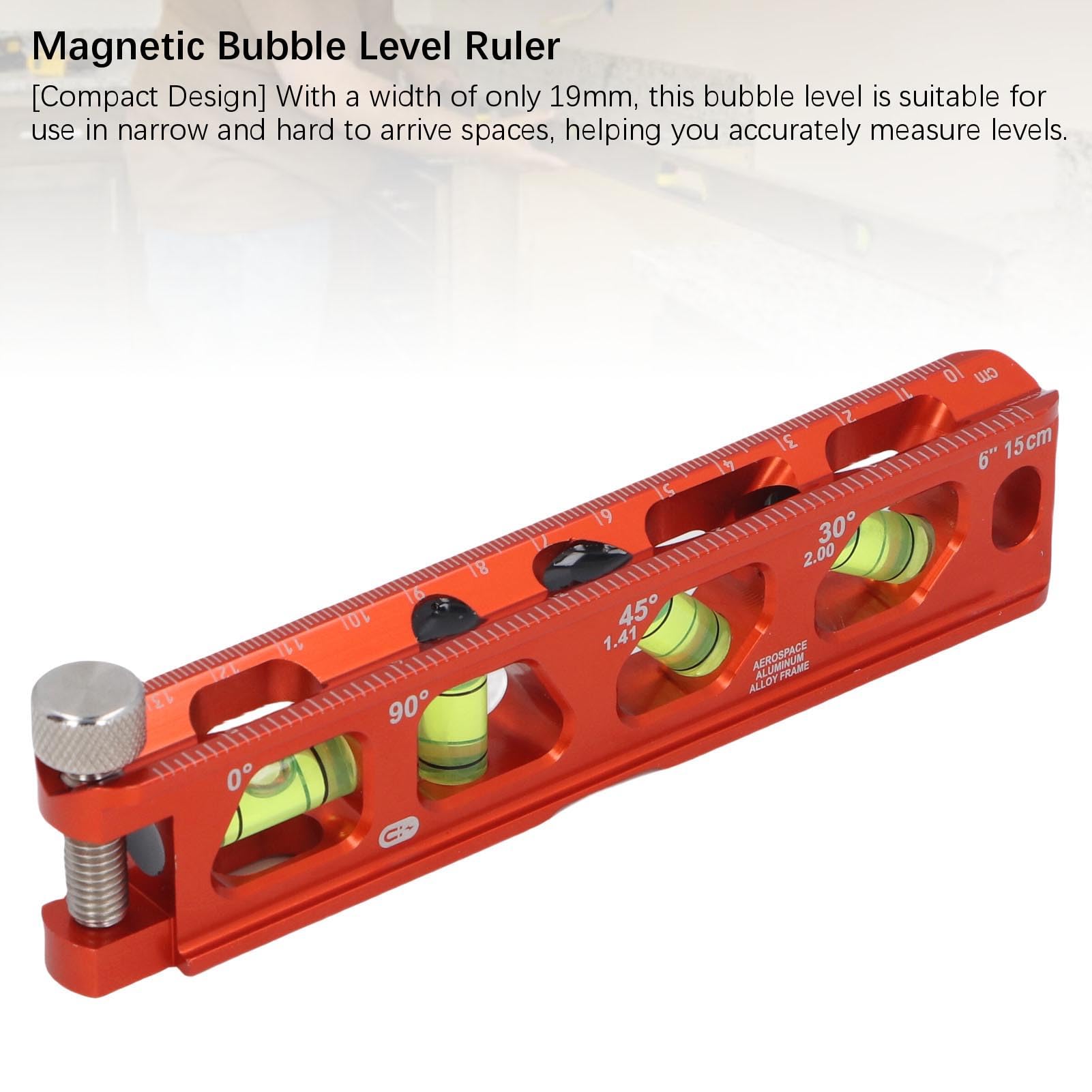 Wakects Regla de Nivel de Burbuja, Nivel Magnético de Aluminio Fundido con 4 Burbujas Transparentes, Regla de 6 Pulgadas para Mediciones Precisas en Espacios Reducidos