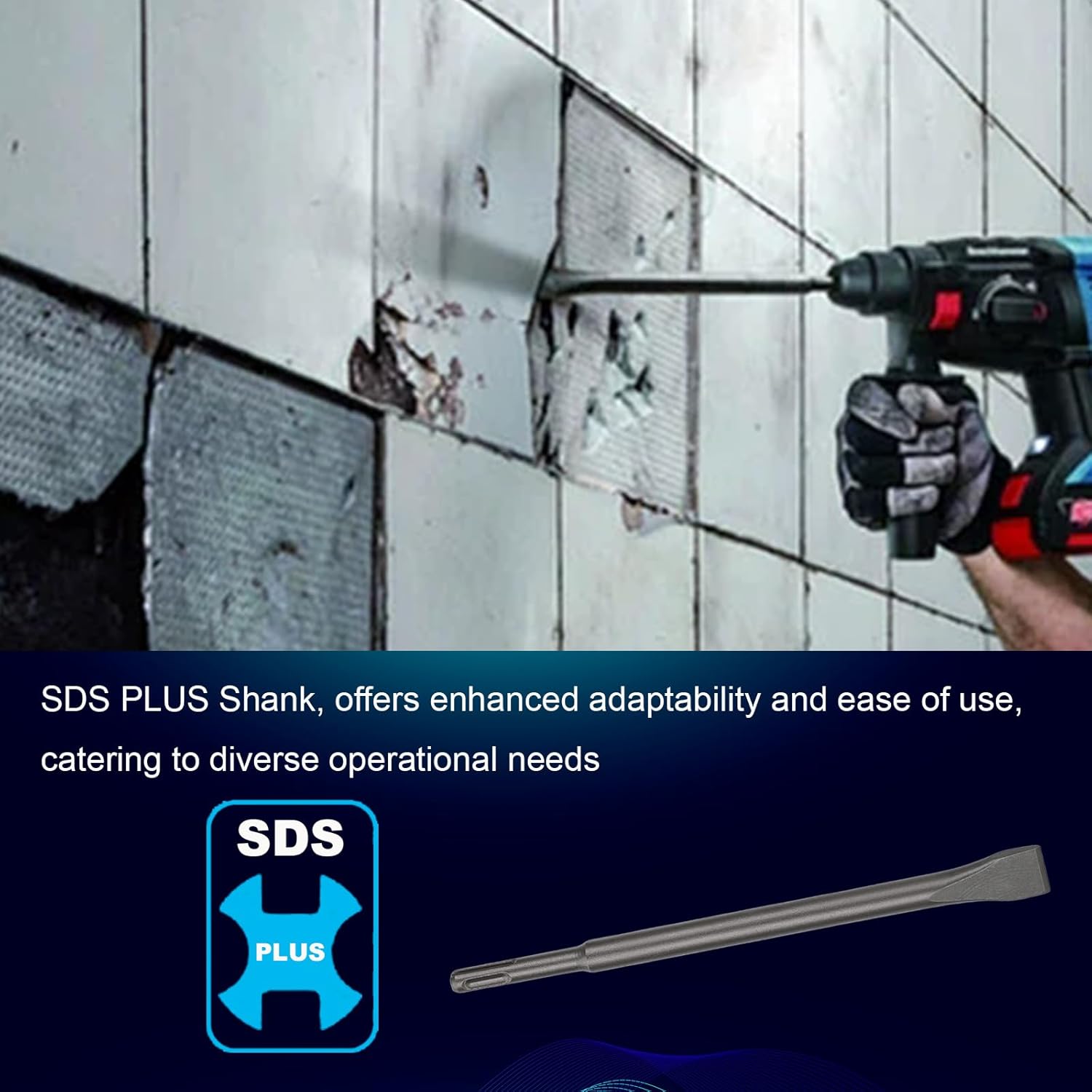 18-Inch SDS Plus Chisel, 3/4 Inch Flat Chisel, Ideal for Concrete Demolition, Tile Removal Tool for SDS Plus Hammer Drill Attachment